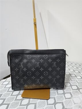 LOUIS VUITTON Monogram Eclipse Voyage Wristlet MM Black/Grey